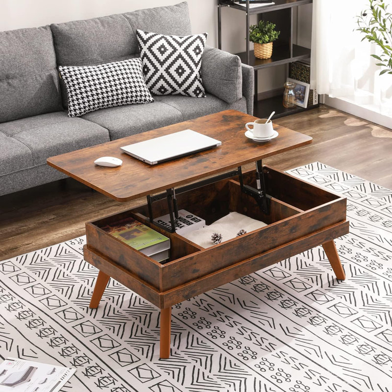 Table basse à plateau relevable avec rangement caché, table centrale moderne facile à assembler pour le salon, le bureau personnel et les espaces de réception
