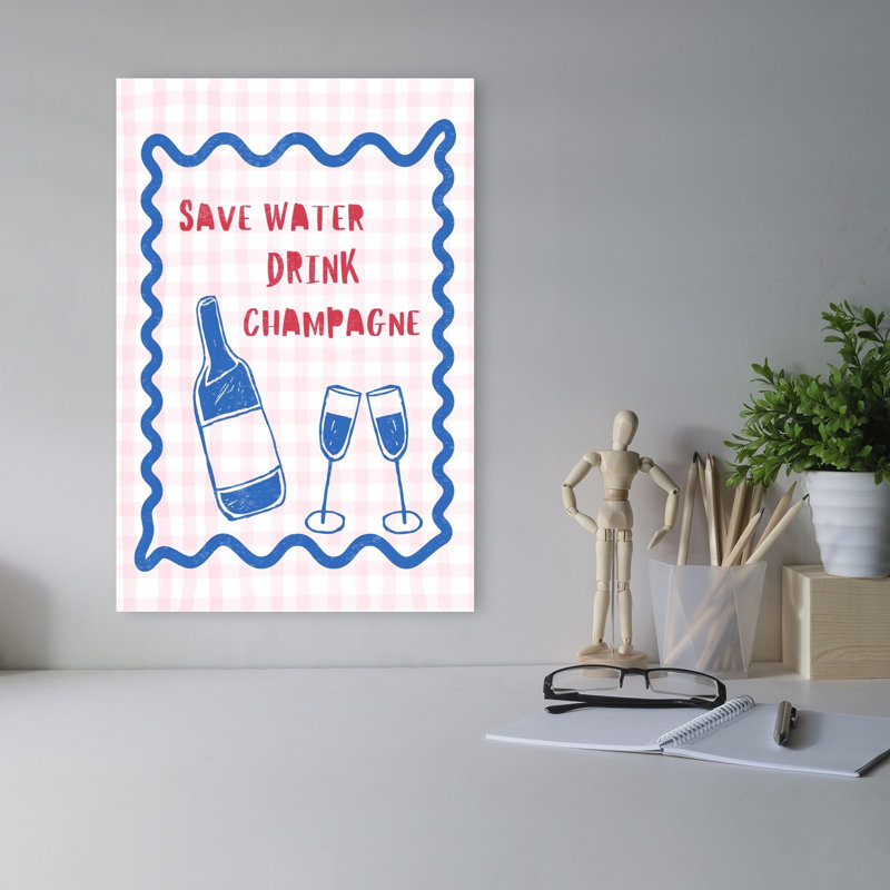 «Save Water Drink Champagne», reproduction d'art murale contemporaine, 18" H x 12" W