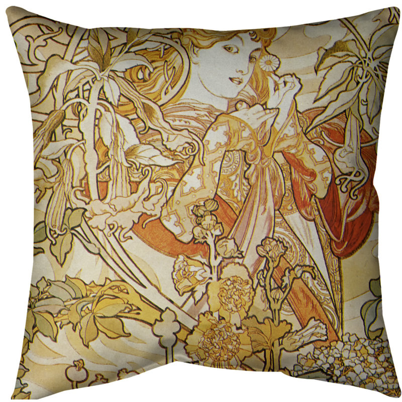 Coussin alphonse mucha avec un coussin en cascade, 16 po x 1 po, Sergé de coton