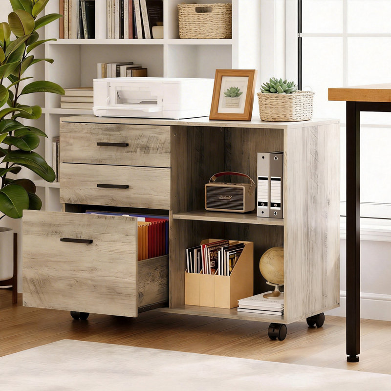 Pariksit en bois 3 tiroirs 31,5 po avec table d'appoint plate, Washed Gray