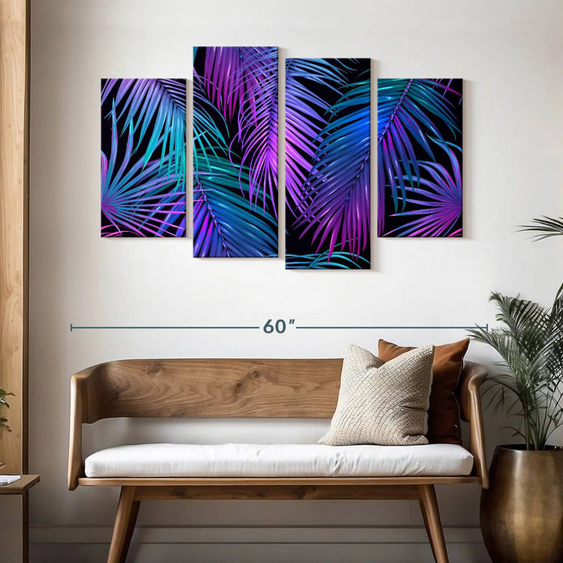 Feuilles de palmier Kerner aux couleurs néon, H 32 po x l 52 po