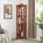 Corner Curio Cabinet, Lighted Display with Adjustable Shelves &amp; Push-to-Open Doors | Vintage Oak, Tempered Glass-1907777385