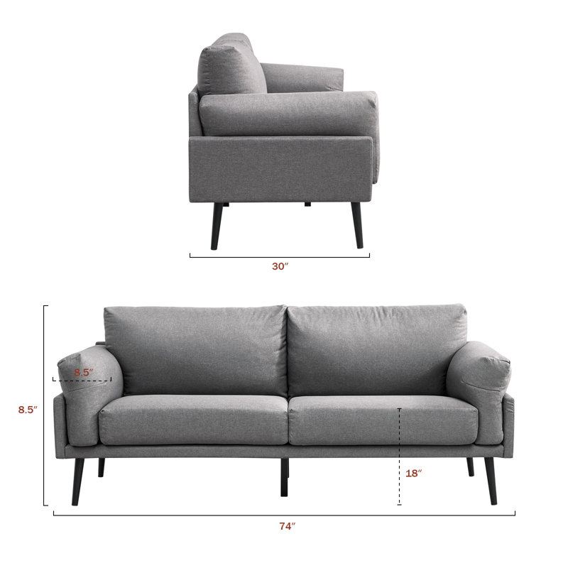 3 Seater Linen Sofa, Dark Grey