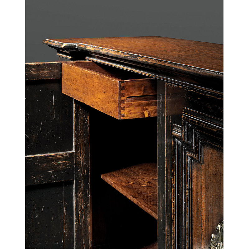 88" Wide 1 Drawer Walnut Wood Sideboard, Silver & Black