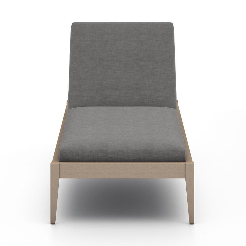 Sherwood Outdoor Teak Chaise Lounge, Washed Brown/Gray, Venao Charcoal Performance