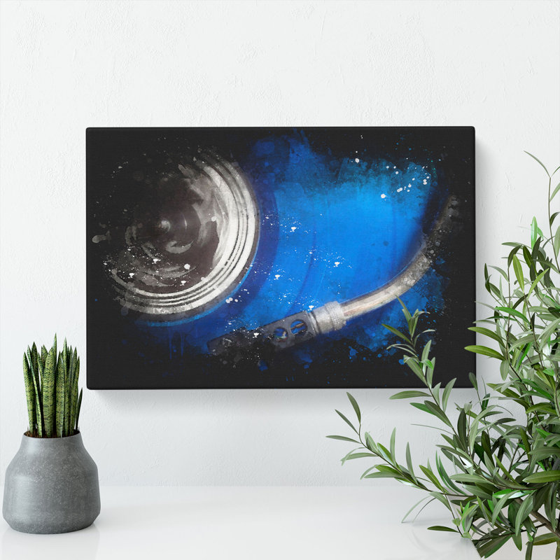Blue Vinyl Record - Wrapped Canvas, 40cm H x 60cm W x 3cm D