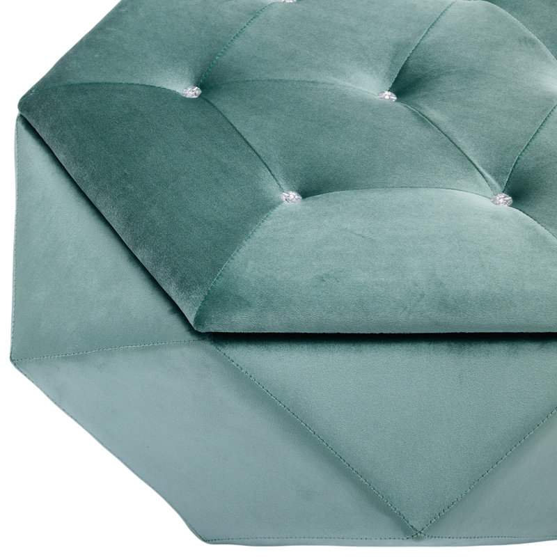 Élégante assise et rangement en velours de losange polygone - idéale pour le salon, L 34 po x l 30,5 po x H 13,5 po, Vert