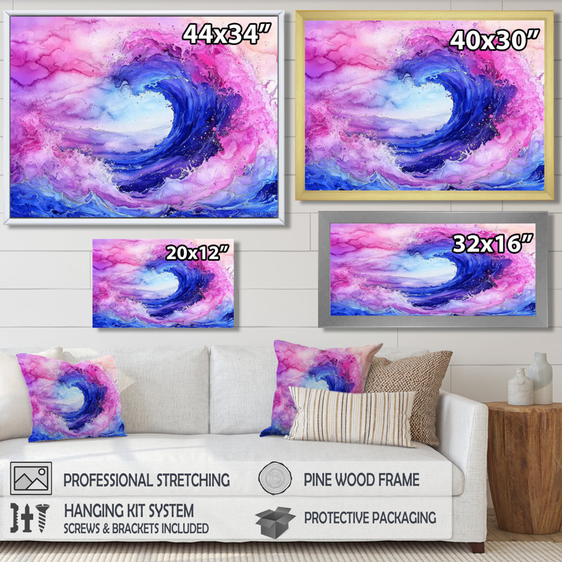 Lumineux tourbillon de tempête - vagues d'art côtier, reproduction d'art mural, H 12 po x l 20 po, Toile tendue