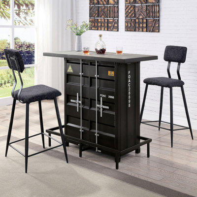 47.6" W Industrial Bar Ht. Table W/ LED Light, Black/Distressed Dark Oak