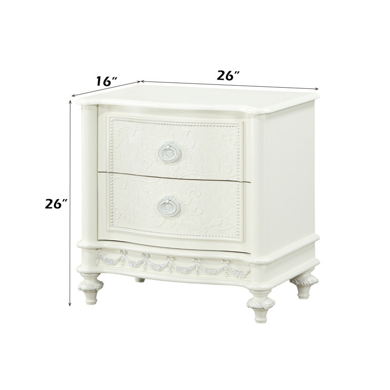 Table de chevet à finition ivoire Dorothy avec 2 tiroirs (table de chevet incluse seulement)