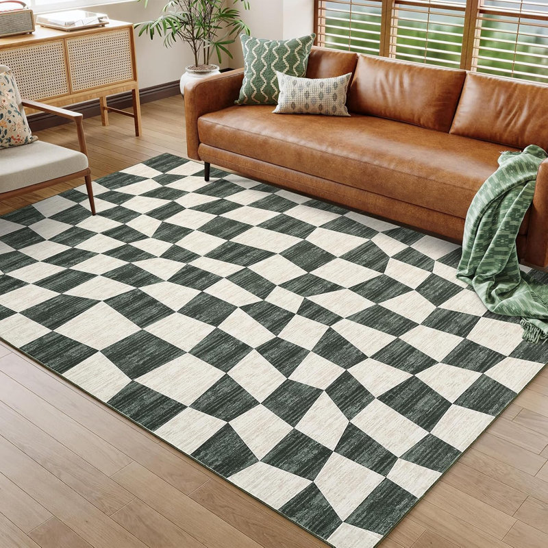 Area Rug 10X13 Washable Brown Vintage Traditional Mat Indoor Foldable Thin Retro Accent Floral Non Slip Carpet For Living Room Dining Room Office (Green)