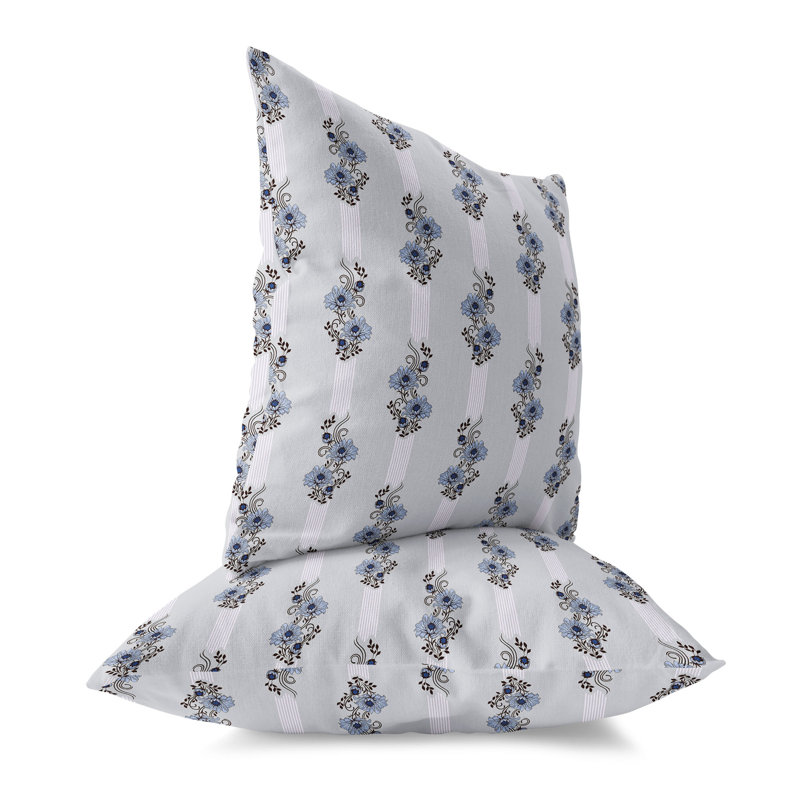 Blue and Black Floral Square Polyester Indoor/Outdoor Pillow