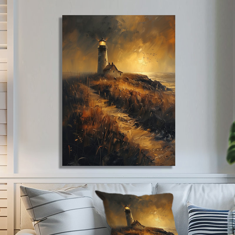 Décoration murale rétro phare brun - phares, Sans cadre, métal, H 24 po x l 32 po