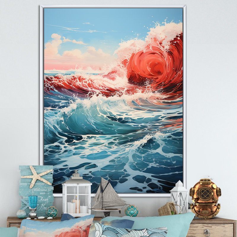 Saphir infini bleu rouge, impression sur toile, H 44 po x l 34 po x P 1,5 po, Cadre flottant blanc