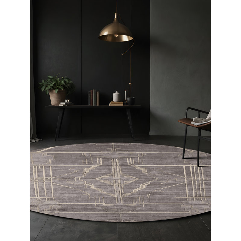 Tapis gris lavable à la machine, Rond 7 pi