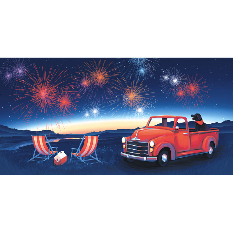 Tapis de porte d’extérieur anti-dérapant 30 x 18 à lumière del fireworks Newington