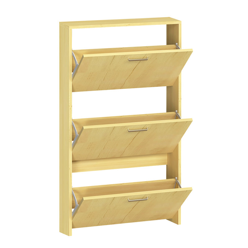 9 Pair Shoe Storage Cabinet, Honey oak