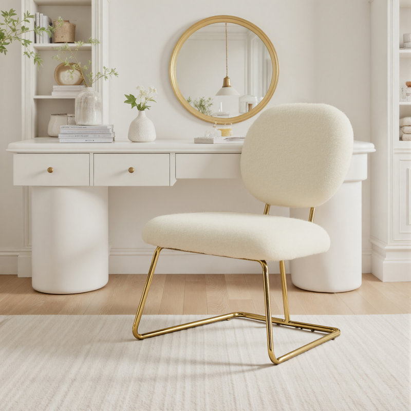 Striking Armless Accent Chair, White Polyester