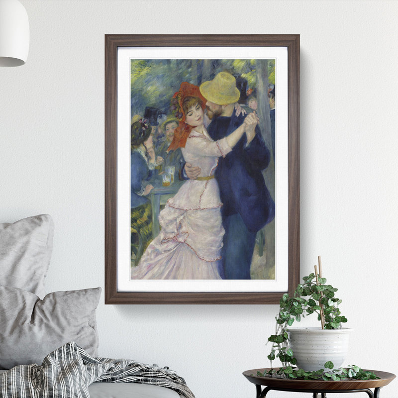 Dance at Bougival by Pierre-Auguste Renoir - Picture Frame Painting on MDF, 65cm H x 48cm W x 2cm D, Walnut