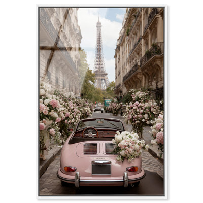 «Eiffel Blossom Ride», reproduction d'art acrylique encadrée Coastal Glam par Notoriart, cadre blanc, H 25 po x l 17 po