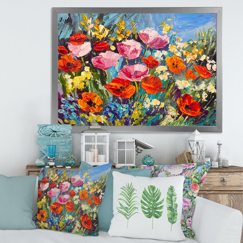 Fleurs printanières colorées - peinture sur toile, H 12 po x l 20 po x p 1 po, Cadre photo argenté
