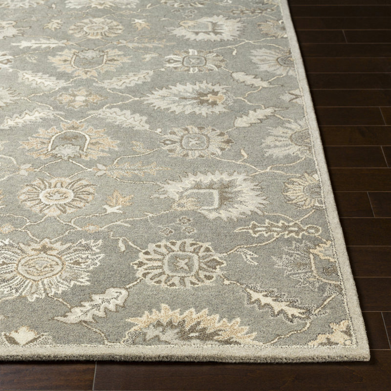 Tapis gris anthracite / taupe / beige en laine touffeté à la main Sneyd Park, Carré 8 pi