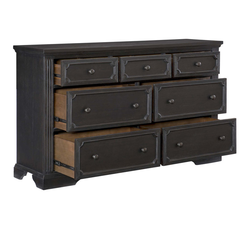 Commode rustique traditionnelle en bois avec 7 tiroirs de rangement, finition anthracite brossée pour une décoration de chambre élégante