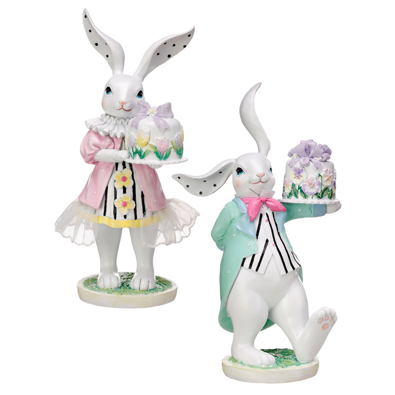 Lapin en résine avec mini gâteau 9 po 2 assortis