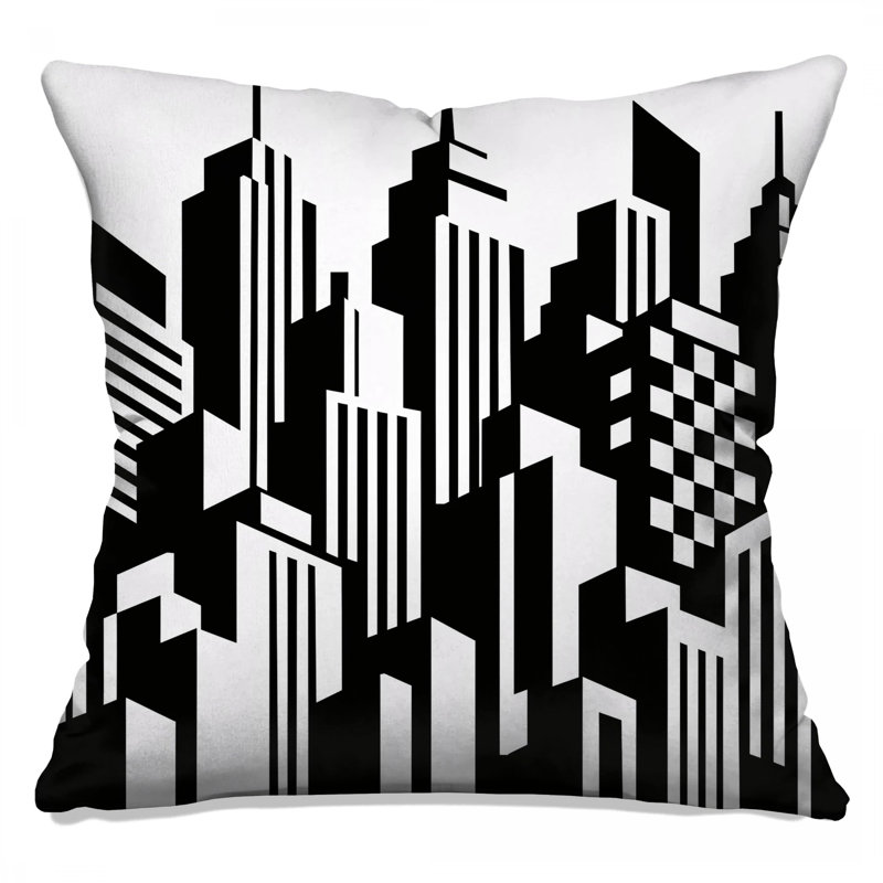 Coussins décoratifs noirs et blancs Cityscape, 14 x 14 inches