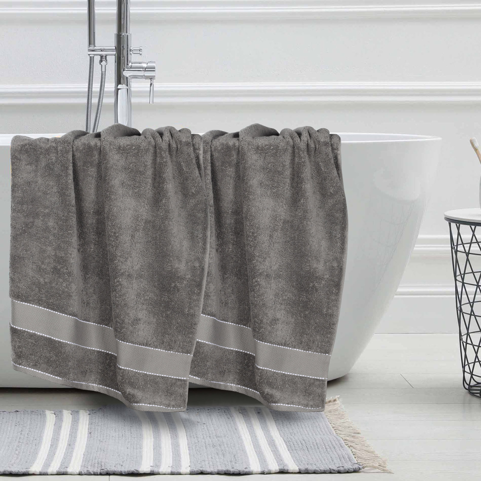 Abrianna Giza Cotton Bath Sheet, Charcoal