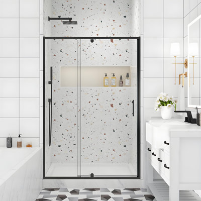 Porte de douche coulissante en verre pivotant avec verre transparent l 50 à 54 po x H 71 po Piovt