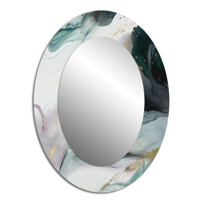 Green And White Contemplative Abstraction II - Green Oval Wall Mirror Decor