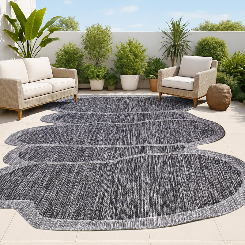 Monte Modern Rustic Abstract Dark Gray/Gray Indoor/Outdoor Rug, Novelty 5'3" x 7'7"