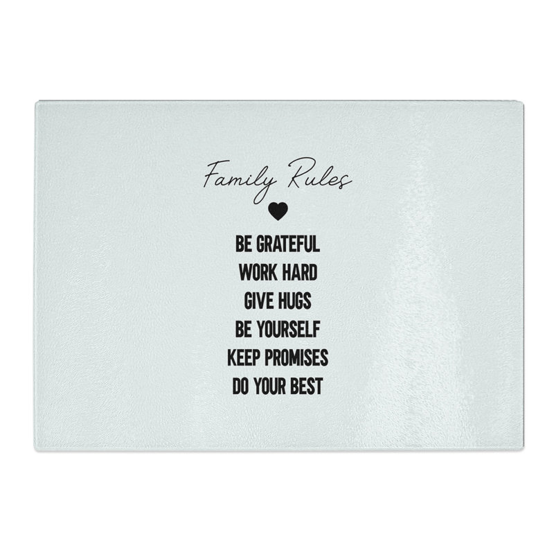 Family Rules Typography Chopping Board, 0.4cm H x 28.5cm W x 39cm L
