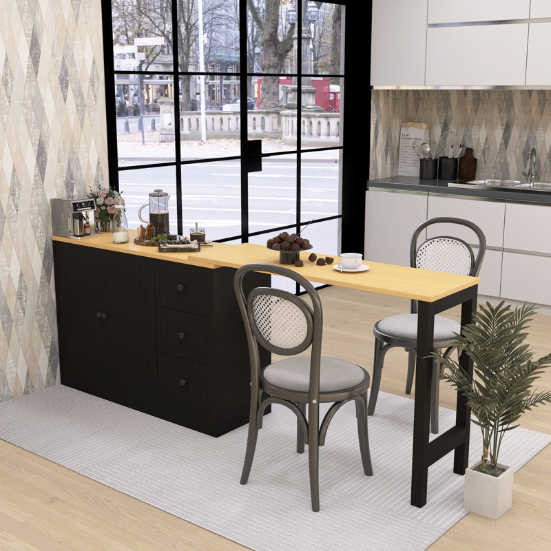 Buffet 89,7 po en bois avec table extensible - Armoire de rangement multifonctionnelle pour le salon et la cuisine