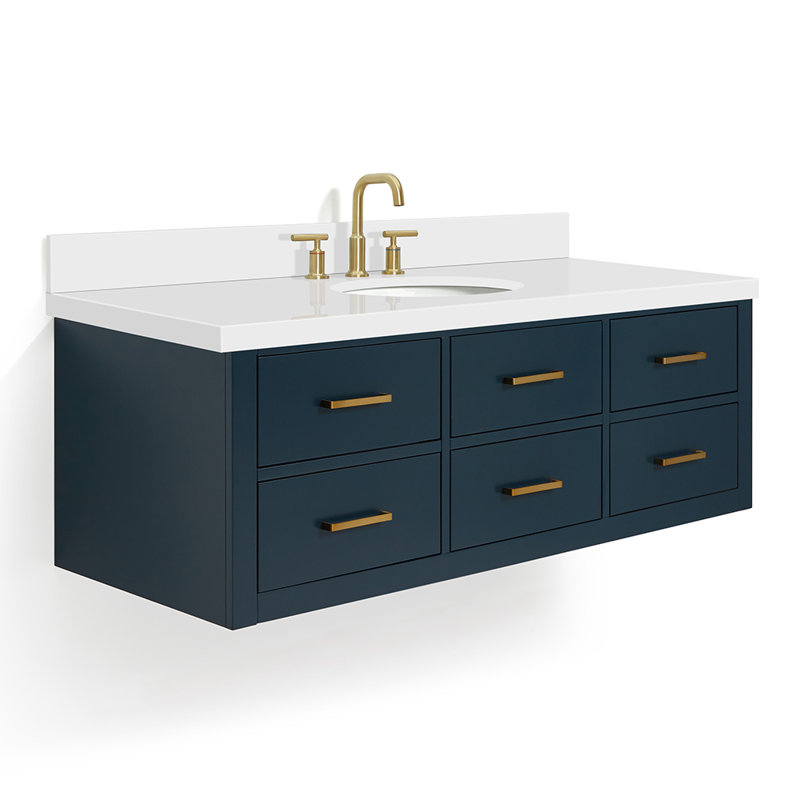 Ensemble de meuble-lavabo mural simple 55 po Macmullin, Bleu minuit, Laiton satiné