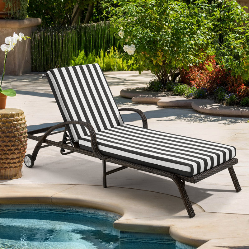 Coussin de chaise longue d'extérieur, Lin noir / blanc à rayures Cabana, 2