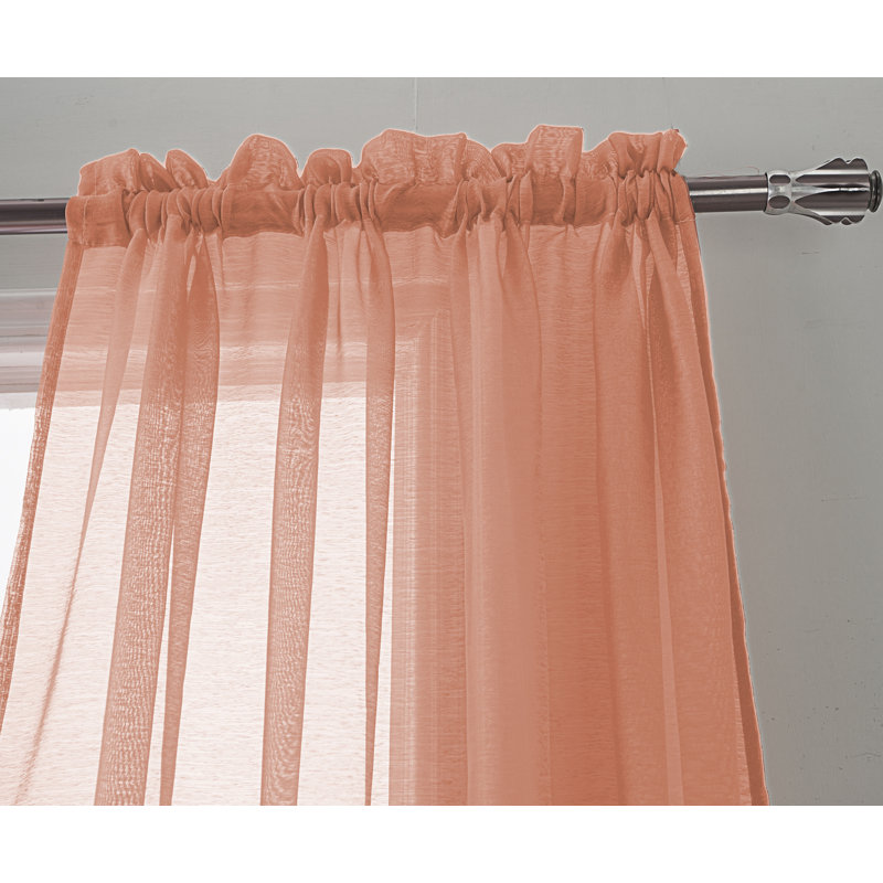Panneau de rideau transparent simple de couleur unie avec passe-tringle Landose, Corail, l 55 po x L 90 po