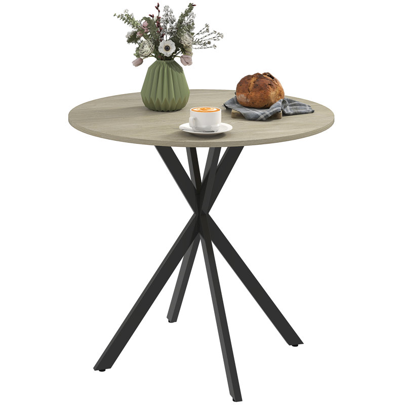 HOMCOM 80cm Round Dining Table, Industrial Kitchen Table with Steel Legs, Oak Wood, Black