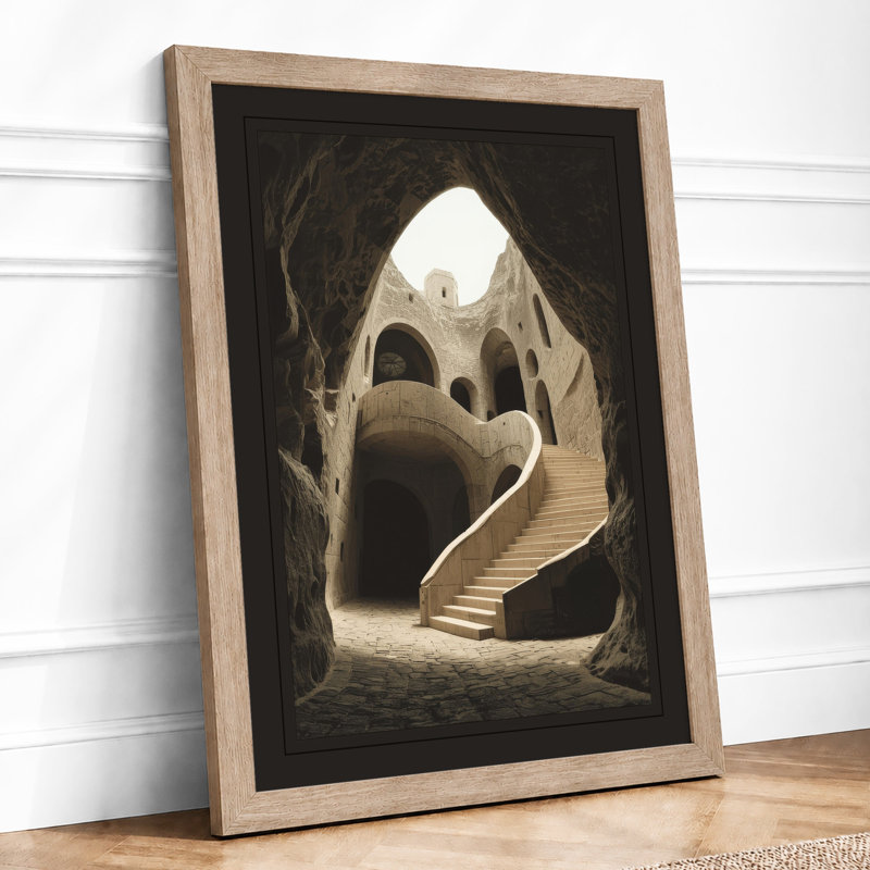 Descent Through Skull Gothic - Framed Print, A3 - 42.0 x 29.7 cm, Oak