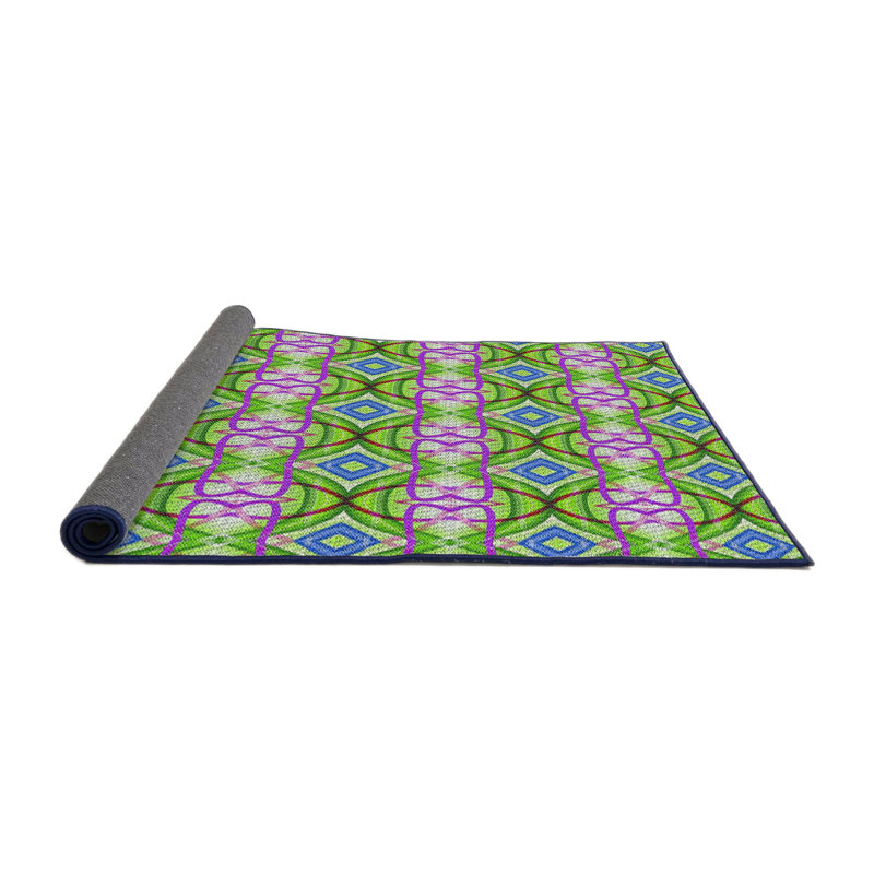 Tapis géométrique vert / mauve / bleu, Rond 7 pi