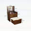 Meuble-lavabo compact 3-en-1 en noyer avec miroir rabattable, bureau en verre et 3 tiroirs pour le maquillage et le rangement