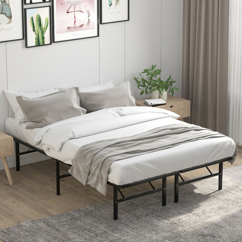 Alwyn Home 14'''' Twin Size Metal Platform Bed Foldable Mattress Foundation Tool-free Assembly, Full