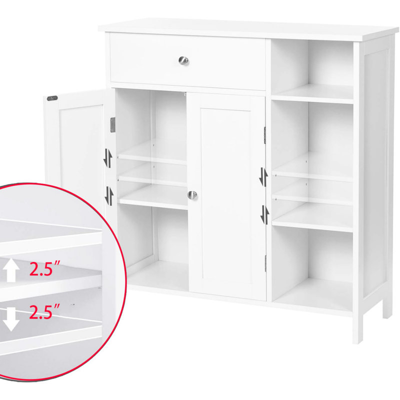 Freestanding Storage Cabinet with Drawer, 3 Open Compartments, Adjustable Shelves