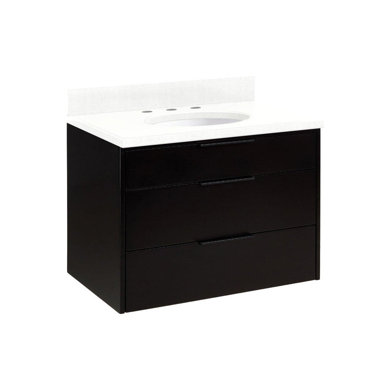 30" Dita Single Bathroom Vanity Set with Oval Undermount Sink, Feathered White Quartz, Black