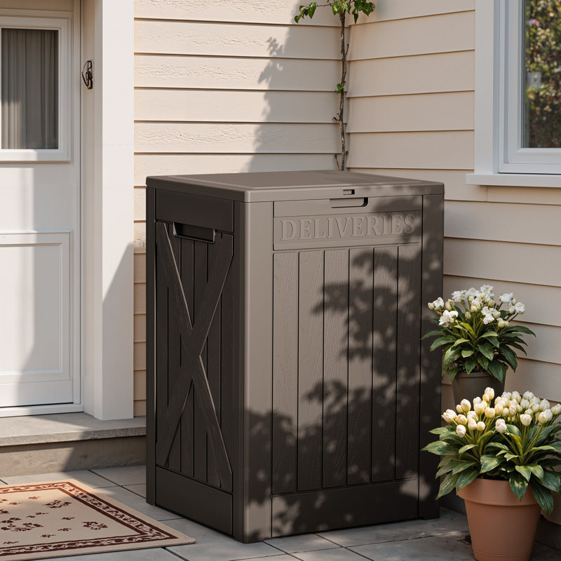 48 Gallon Lockable Resin Package Delivery Box With Lockable Secure, Brown