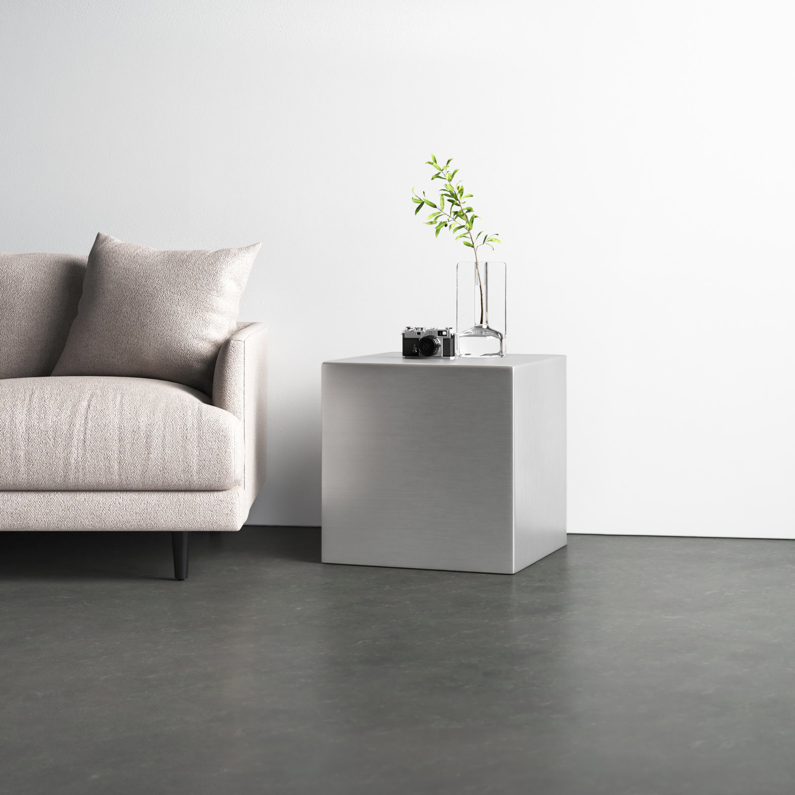 Jules End Table, Brushed Metal, 20" H x 20" x 20" D