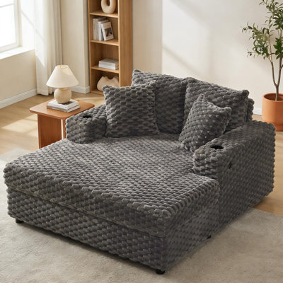 Oversized 60" Chaise Lounge Chair – Corduroy Upholstered Sleeper Sofa Bed with Pillow & Armrest for Living Room