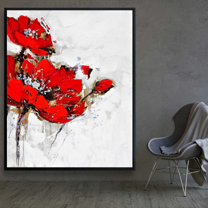 Fleurs abstraites rouges avec texture - décor de toile encadrée