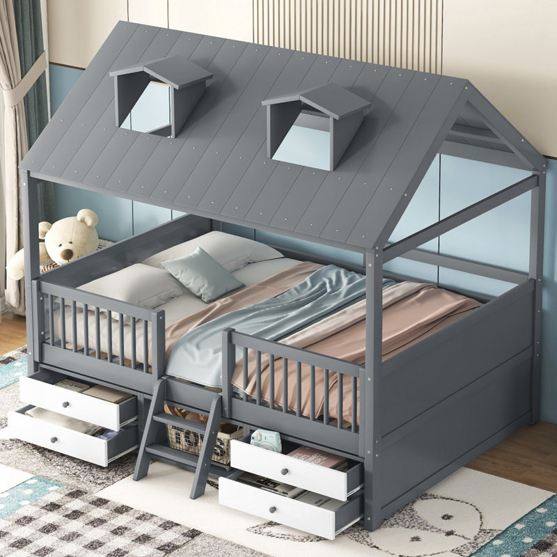 Structure de lit en bois, gris, Double